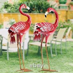 Flamingo Garden Statues and Sculptures, Metal Birds Yard Art Outdoor Pink