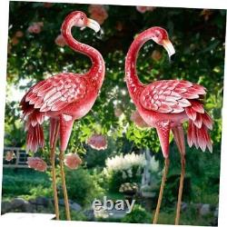 Flamingo Garden Statues and Sculptures, Metal Birds Yard Art Outdoor Pink
