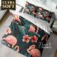 Flamingo Leaves Animals Birds Pink Doona Cover Set With Zipper And Pillow Cover