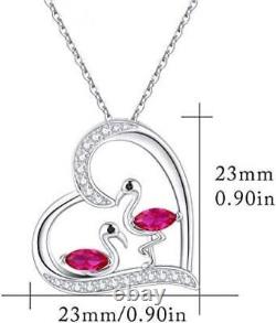 Flamingo Necklace 925 Sterling Silver Animal Heart Pendant with Cubic Zirconia