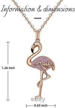 Flamingo Necklace 925 Sterling Silver Bird Rose Gold Plated Crystal Jewelry Gift