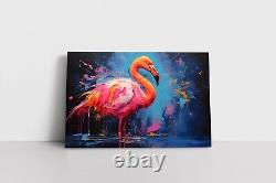 Flamingo Oil Painting Print Framed Canvas Wall Art Decor Colorful Birds Pink