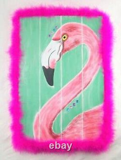 Flamingo Painting On Wooden Board Art Home Decor Pink Size 22.75 x 16 x 1