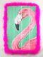 Flamingo Painting On Wooden Board Art Home Decor Pink Size 22.75 X 16 X 1