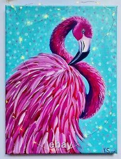 Flamingo Painting Original Oil Painting Pink Flamingo Artwork Birds Painting
