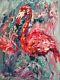 Flamingo Pink Birds Abstract Love Art Original Oil Painting Artist Svinar Oksana