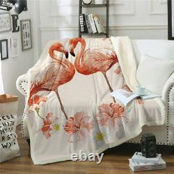 Flamingo Pink Love Kids Floral Sherpa Plush Throw Blanket Fleece Bed Sofa Couch