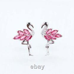 Flamingo Stud 1.50Ct Pink Simulated Sapphire Earring White Gold Plated Silver