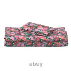 Flamingo Tropical Birds Pink And Blue 100% Cotton Sateen Sheet Set by Roostery