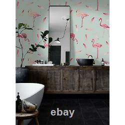 Flamingo bird and feather pink and blue wall mural wall covering wallpaper