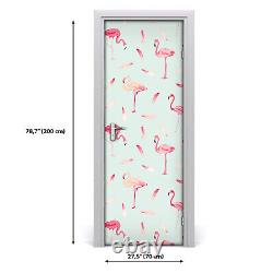 Flamingo bird and feather self-adhesive pink and blue Door Decal wall covering