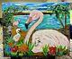 Flamingo's And Peeps 16x20 Acrylic Painting On Canvas By Original Artist Beach