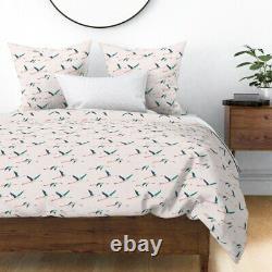 Flamingos In Flight Flamingo Flying Birds Pink Sateen Duvet Cover by Roostery