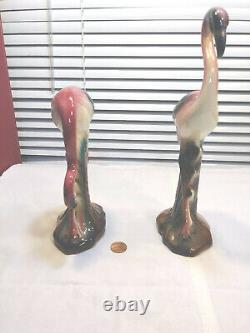Flamingos MCM Set of 2Vintage Bird Figurines Pottery Pink 10 & 7