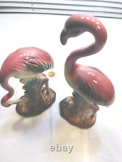 Flamingos MCM Set of 2Vintage Bird Figurines Pottery Pink 10 & 7