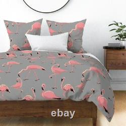 Flamingos Pink Tropical Birds Palm Trees Hollyce Sateen Duvet Cover by Roostery