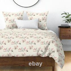 Flamingos Reeds Birds Vintage Pink 1950S Retro Sateen Duvet Cover by Roostery