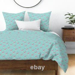 Flamingos Summer Tropical Bird Pink Blue Retro Sateen Duvet Cover by Roostery
