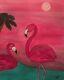 Flamingos Acrylic Painting Original By Artist 11x14in