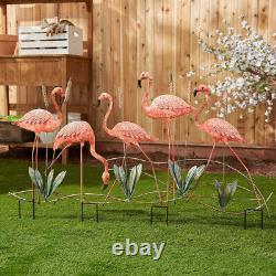 Flock of Flamingos Metal Garden Stake