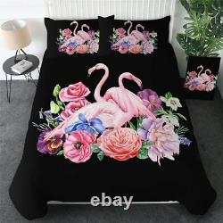 Floral Pink Bird Rose Flamingo King Queen Twin Quilt Duvet Pillow Cover Bed Set