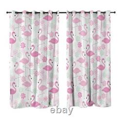 Floral Pink Flamingo Bird Animal Window Living Room Bedroom Curtains Drapes