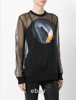 Givenchy Top Black Silk Georgette Shirt Blouse Sheer Flamingo Bird Patch S $1660