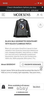 Givenchy Top Black Silk Georgette Shirt Blouse Sheer Flamingo Bird Patch S $1660
