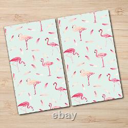 Glass Worktop Saver Kitchen Flamingo bird and feather pink and blue 2x30x52