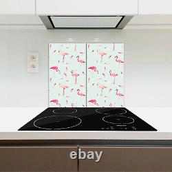 Glass Worktop Saver Kitchen Flamingo bird and feather pink and blue 2x30x52