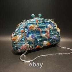 Glitter Crystal Stone Evening bag Blue Party Bags Flamingo Wedding Blue clutch