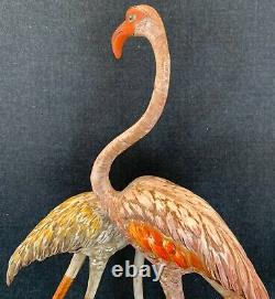 Hand Painted Delicate Hollywood Regency Signed Italian Ceramic Pink Flamingos