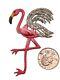 Incredible Vintage Flamingo Figural Brooch, Original Enamel & Rhinestone Wings