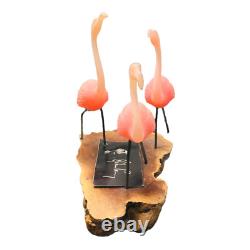 John Perry Pink Flamingos Sculptures Figurines Resin Wood Base 2 Piece Set