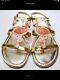 Kate Spade Gold Leather Pink Flamingo Sandals Size 6.5 Brand New Gorgeous