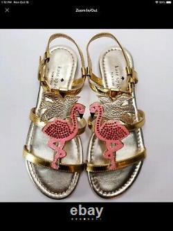 KATE SPADE Gold Leather Pink Flamingo Sandals Size 6.5 Brand New Gorgeous
