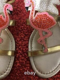 KATE SPADE Gold Leather Pink Flamingo TAMMY Sandals Very Rare! 7.5 EUC