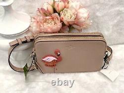 Kate Spade Flamingo Crossbody Double Zip Camera Style Bag PINK LEATHER