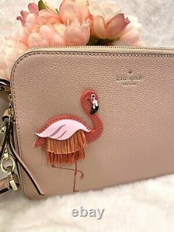 Kate Spade Straw Flamingo Crossbody Soft leather Double zip Pinkso Cute