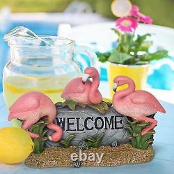 Katlot Pink Flamingo Welcome Statue, Multicolored 14.5Wx6Dx9.5H
