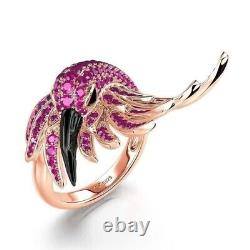Lab Created Sapphire 2Ct Round Cut Flamingo Engagement Ring 14K Rose Gold Plated