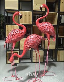 Large Flamingo Metal Birds Art Figurines Yard Lawn Outdoor Decoration Set of 3