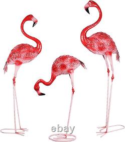 Large Flamingo Metal Birds Art Figurines Yard Lawn Outdoor Decoration Set of 3