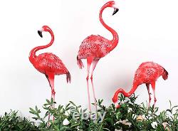 Large Flamingo Metal Birds Art Figurines Yard Lawn Outdoor Decoration Set of 3