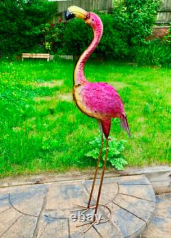 Large Metal Pink Garden Pond Flamingo Party Ornaments Decoration free standing