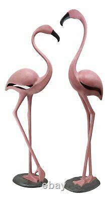 Large Set of 2 Tropical Rainforest Paradise Pink Flamingo Birds Garden Statues