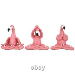 Large Set of 3 Yoga Meditation Trio Pink Flamingos Lotus Legs Namaste Statues