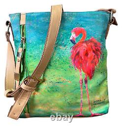 Leoma Lovegrove Flamingo Print Vegan Leather Crossbody Bag 10x10x2