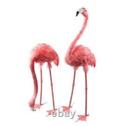 Life-size Pink Feathered Artificial Flamingos Pair for Photo Props, Party Theme