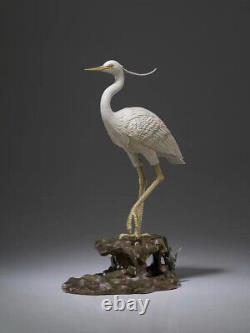 Lifelike Home Deco Art Figurine Copper painted Egret Bird Sculpture